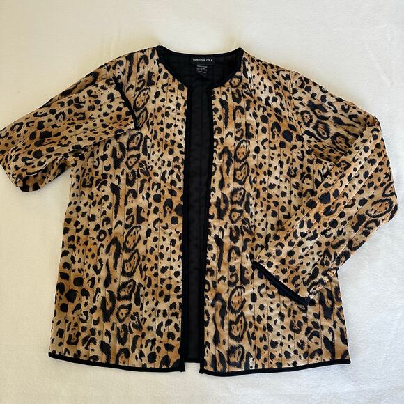Leopard Print Quilted Open Front Blazer Size L Morgan Cole - Picture 7 of 14